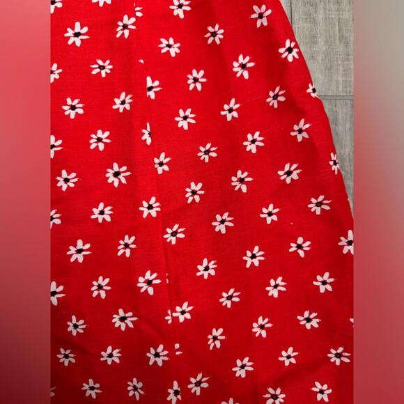 Zara Red & White Floral Daisy Linen Blend High Neck Mini Dress- Size Medium - Picture 7 of 8